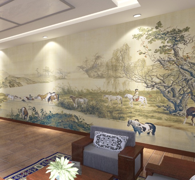 【百骏图】大型瓷砖壁画 瓷砖背景墙 彩雕背景墙 酒店大堂陶瓷壁画